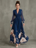 Pleated Maxi Dress with Sheer Sleeves and Ruched Bodice