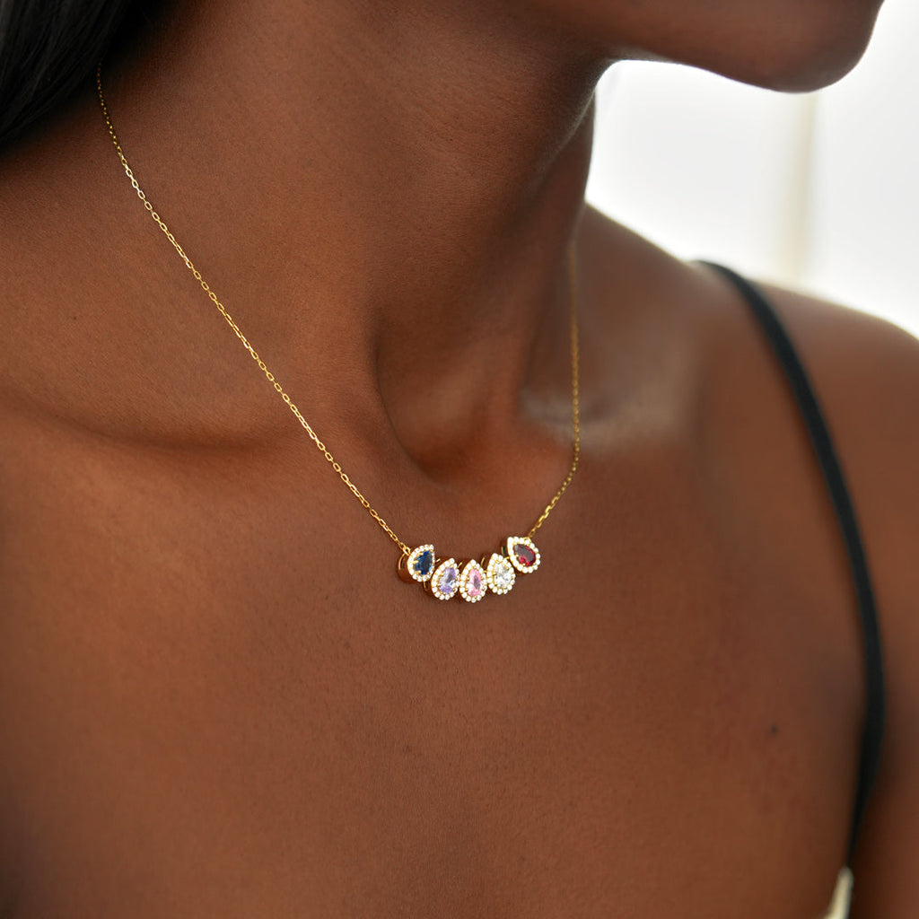 Teardrop Family Birth Month Stone Necklace for Mothers