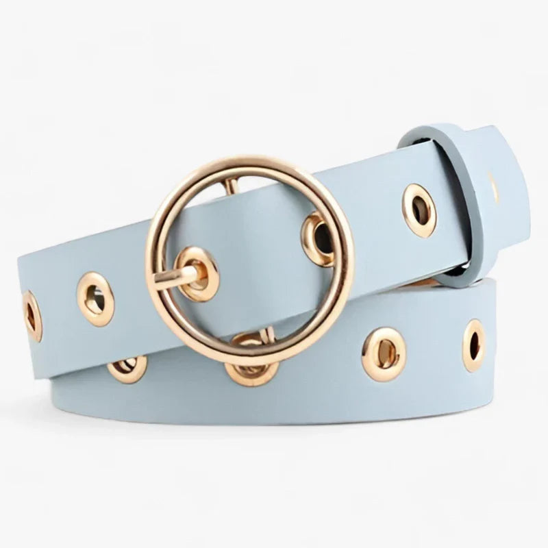 Adjustable Faux Leather Belt with Round Buckle Detail