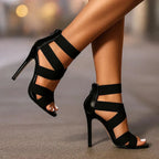 Open Toe Heels with Stretch Crossover Straps