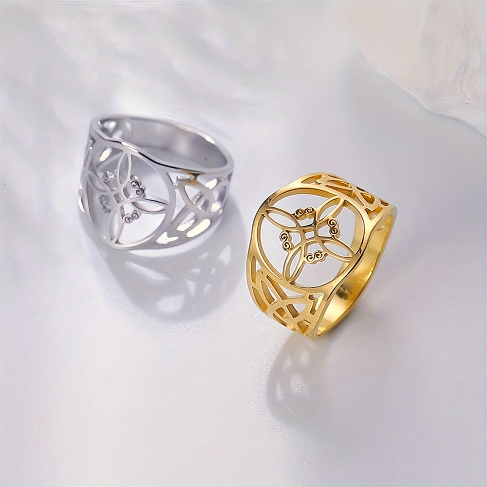 Celtic Cross Button Ring with Vintage Finish in Silver Colour