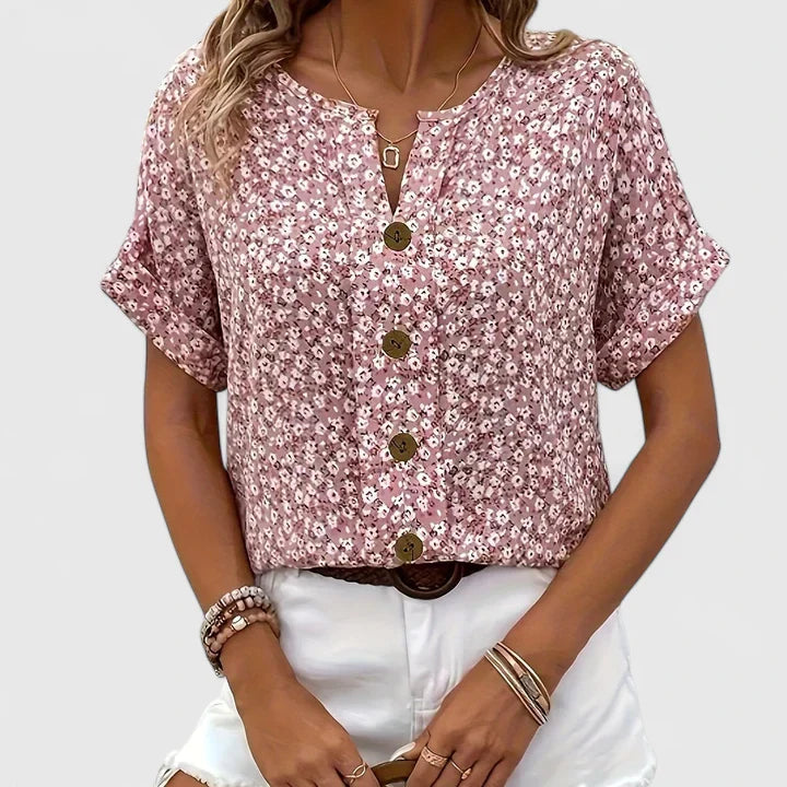 Floral Print Blouse with Button Up Front