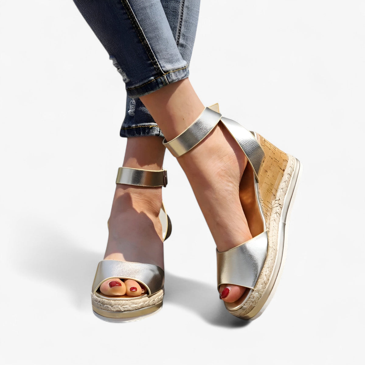 Wedge Platform Sandals with an Adjustable Ankle Strap