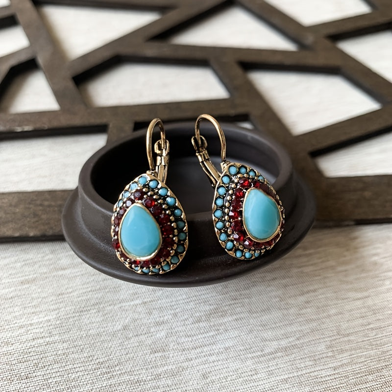 Vintage Rhinestone Teardrop Resin Earrings in Three Colours
