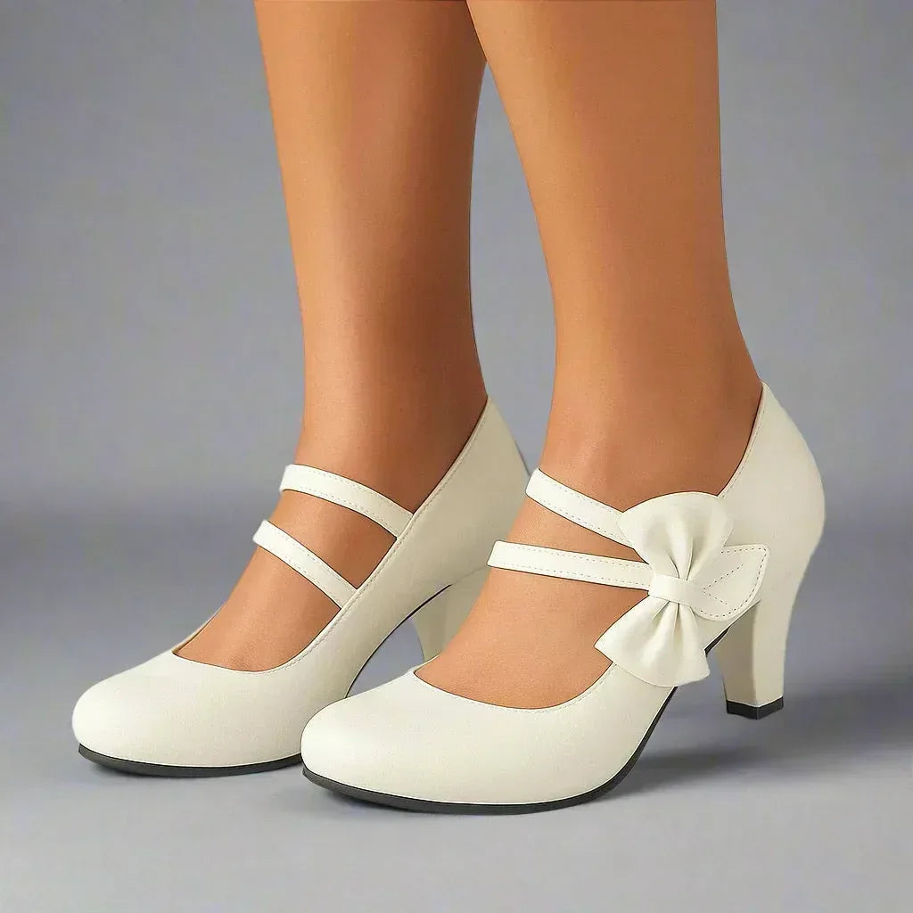 Oversized Bow Heels with Sculpted Block Heel
