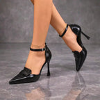 Pointed Toe Court Shoes with Smooth Leather Look Finish