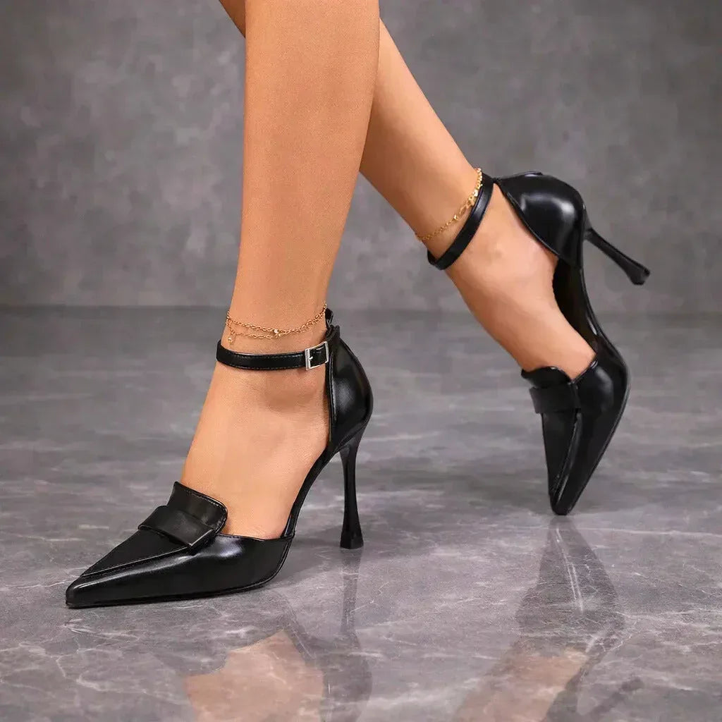 Pointed Toe Court Shoes with Smooth Leather Look Finish
