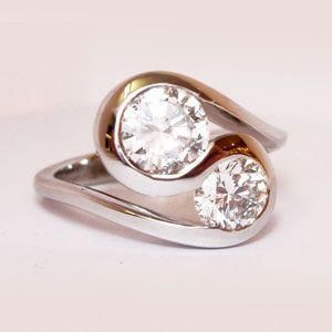 Two-Tone Spiral Ring with Double Round Zirconia and Flowing Band