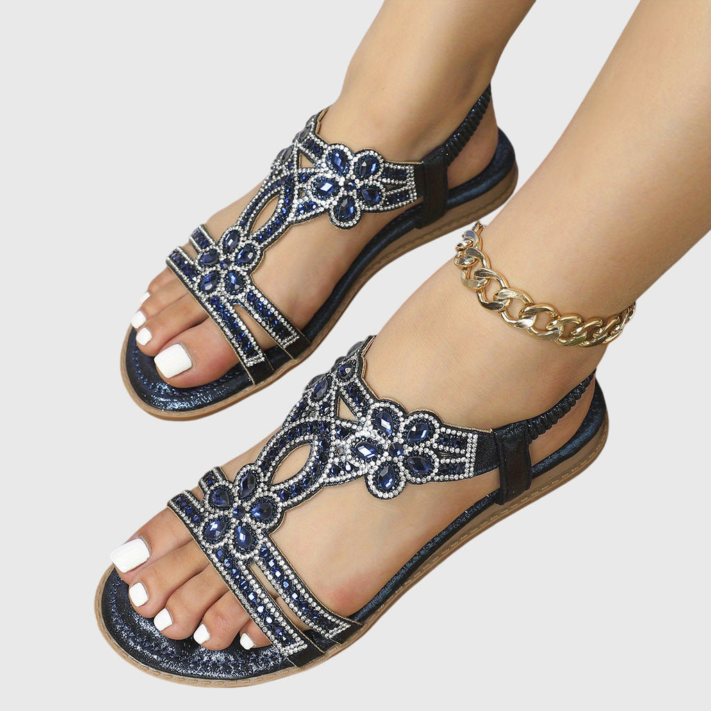 Sandaler med hälrem och dekorativa stendetaljer