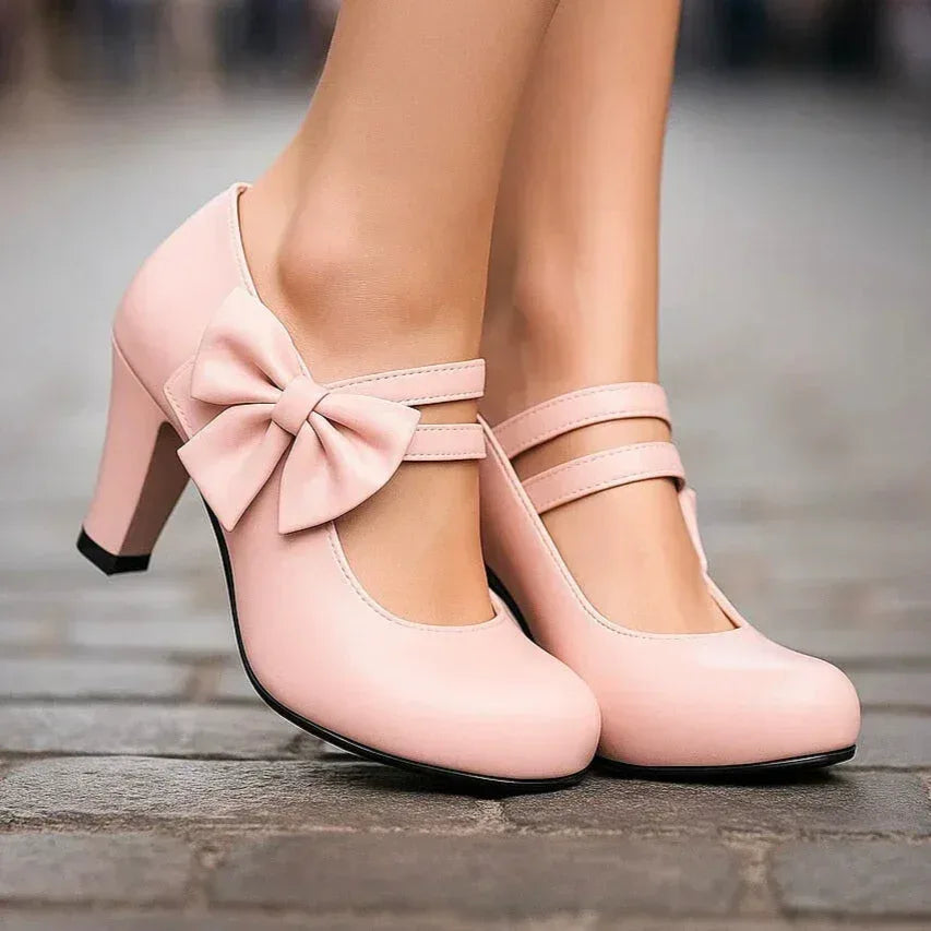 Oversized Bow Heels with Sculpted Block Heel