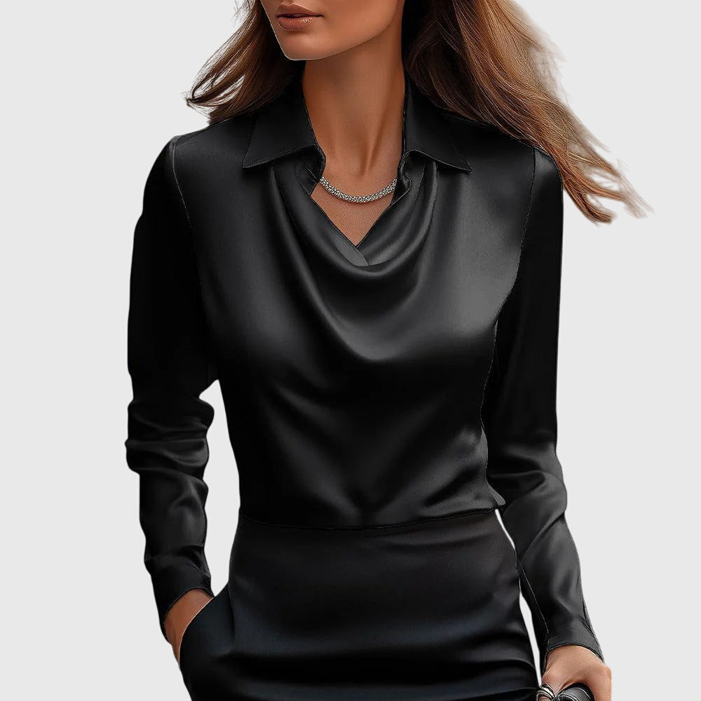 Pleated Neckline Blouse with Soft Sheen