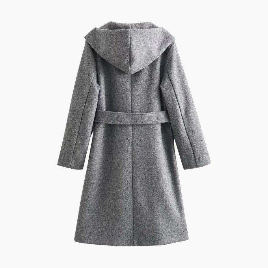 Hooded Trench Coat with Belted Waist and Button Fastening