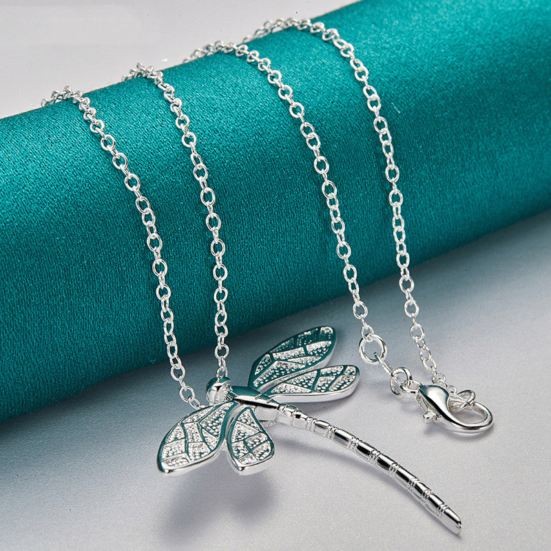 Dragonfly Pendant Necklace with Delicate Wings in Silver Colour