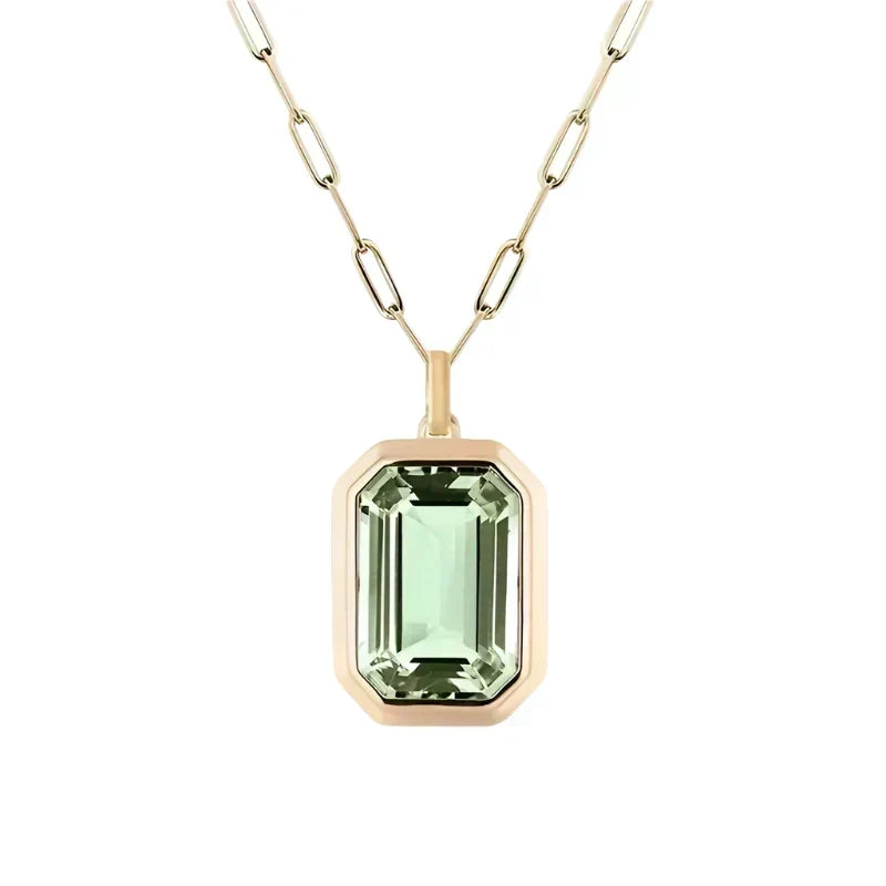 Pale Green Rectangular Step-Cut Pendant Necklace with Crisp Facets