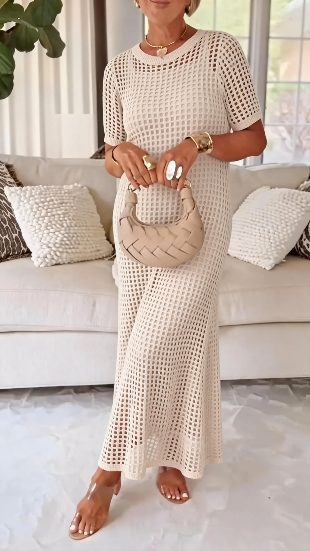Layered Maxi Dress with Cut-Out Overlay and Slip