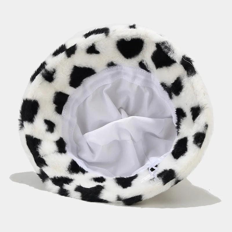 Faux Fur Winter Hat with a Playful Heart Print Design