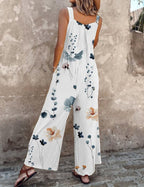 Printed Denim Overalls with Cropped Leg