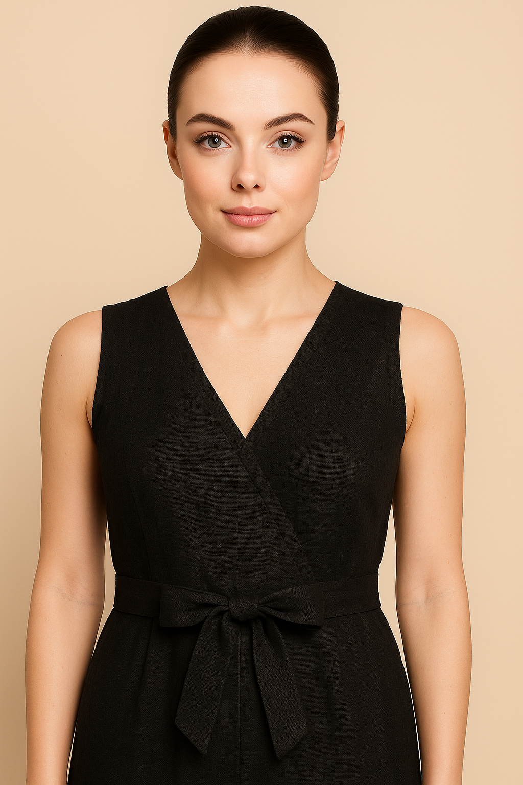 Ärmlös jumpsuit med avsmalnande ben och omlottringning