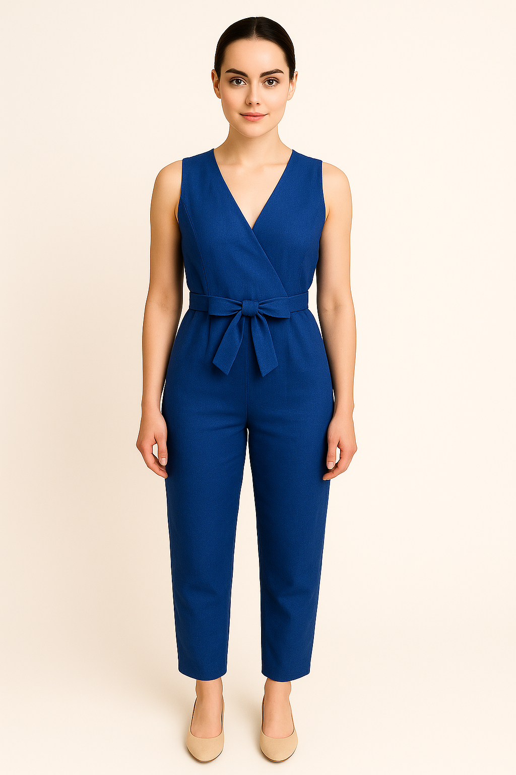 Ärmlös jumpsuit med avsmalnande ben och omlottringning
