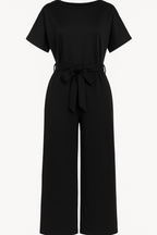 Palazzo Jumpsuit with Bow Belt and Short Sleeves