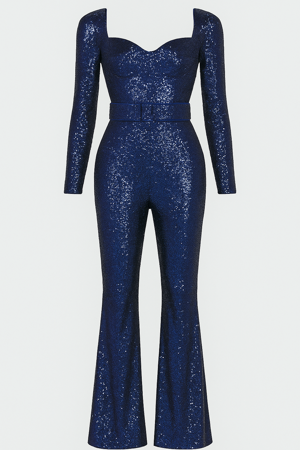Sequin Jumpsuit with Sweetheart Neckline and Flared Leg
