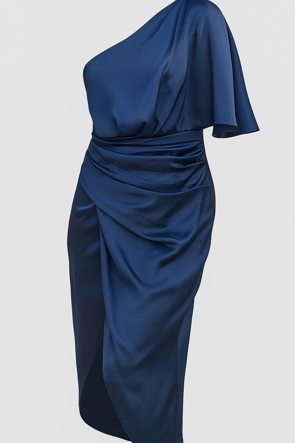 Enaxlad midiklänning i satin med slits fram