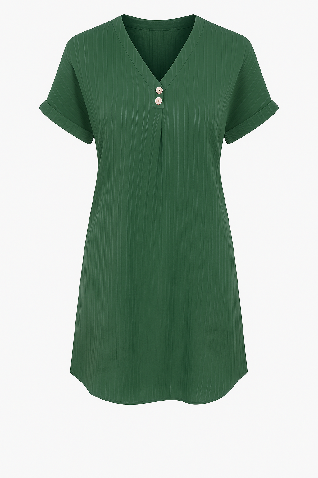 Ribbed Cotton Summer Dress with V-Neck Button Detailing