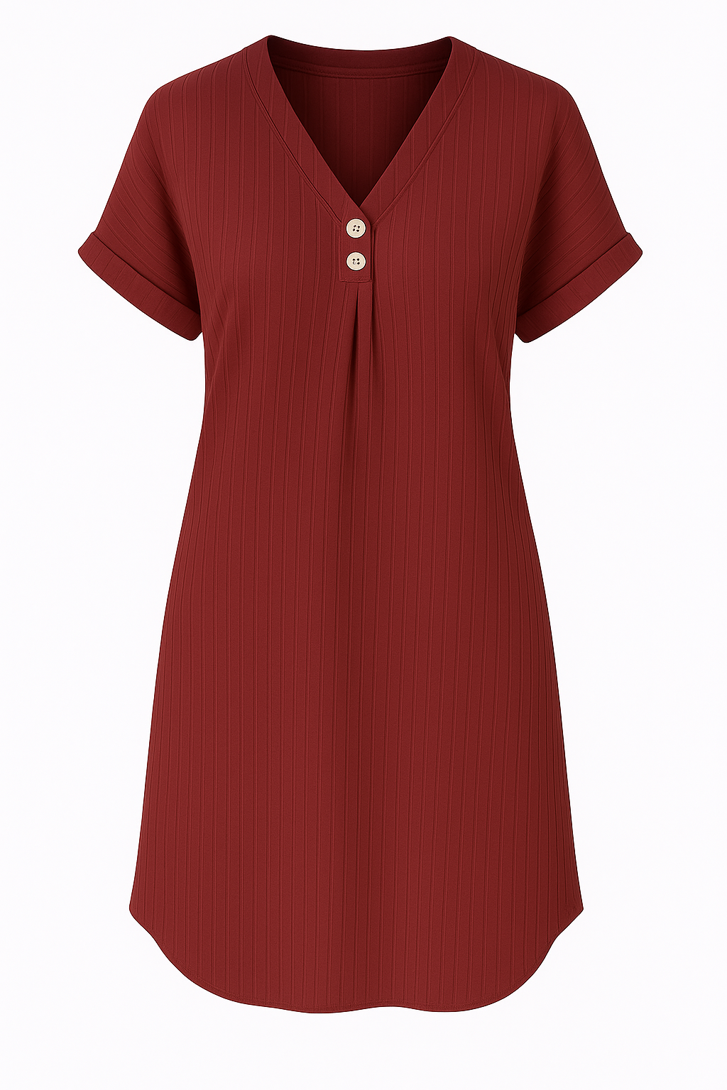Ribbed Cotton Summer Dress with V-Neck Button Detailing