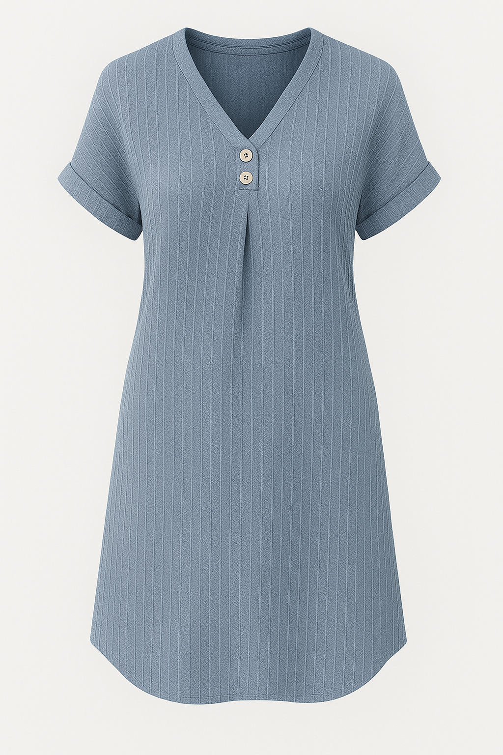 Ribbed Cotton Summer Dress with V-Neck Button Detailing