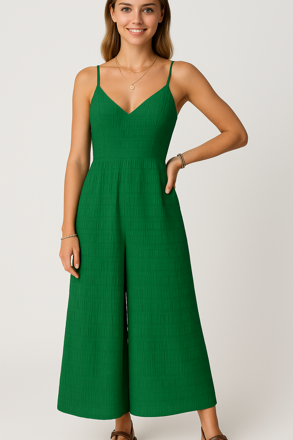 Wide-Leg Jumpsuit with Adjustable Straps and Back Tie