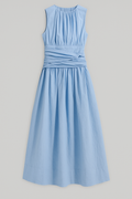 Vestido midi entallado con escote drapeado y abertura lateral