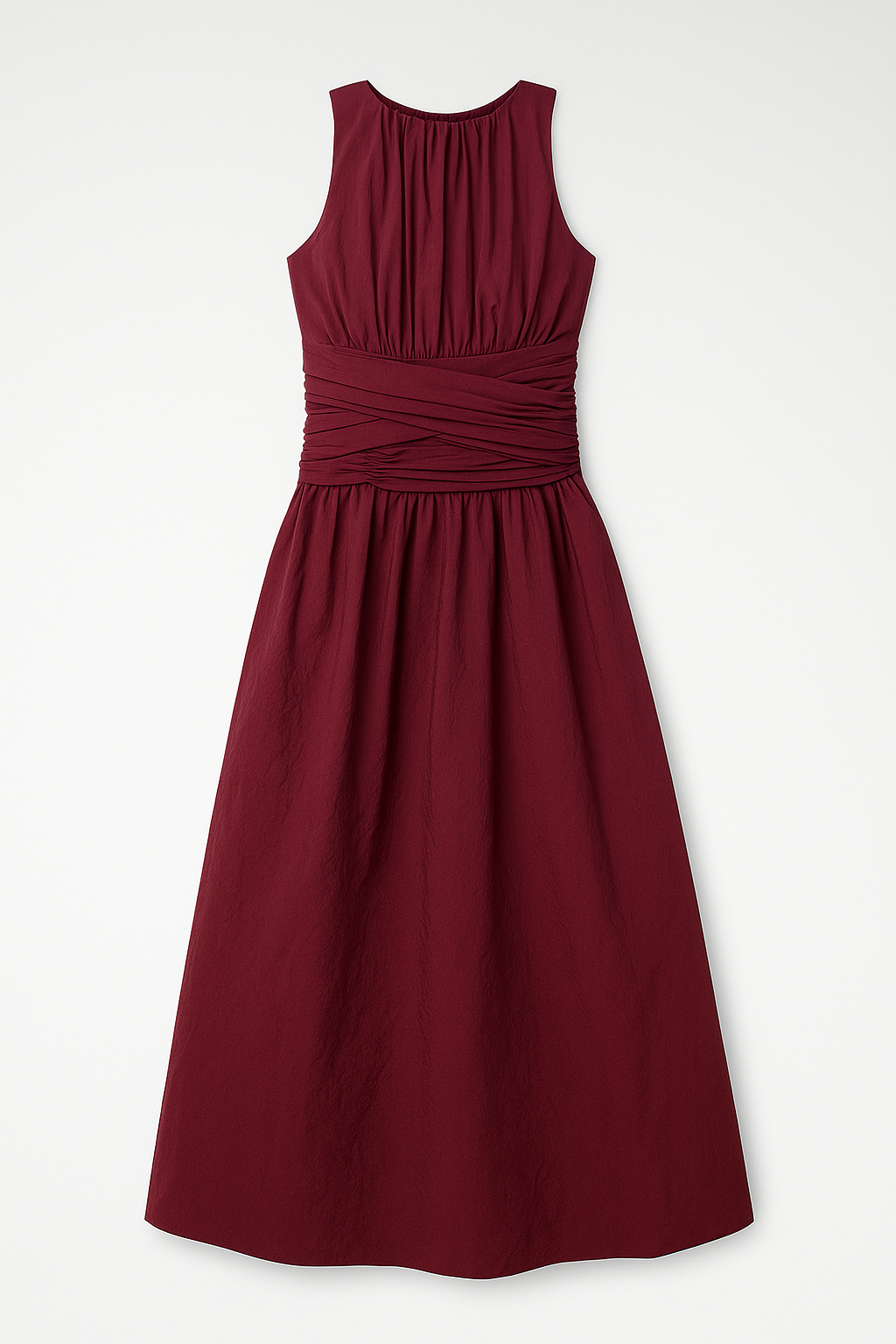 Vestido midi entallado con escote drapeado y abertura lateral