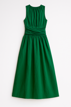 Vestido midi entallado con escote drapeado y abertura lateral