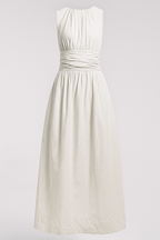 Vestido midi entallado con escote drapeado y abertura lateral