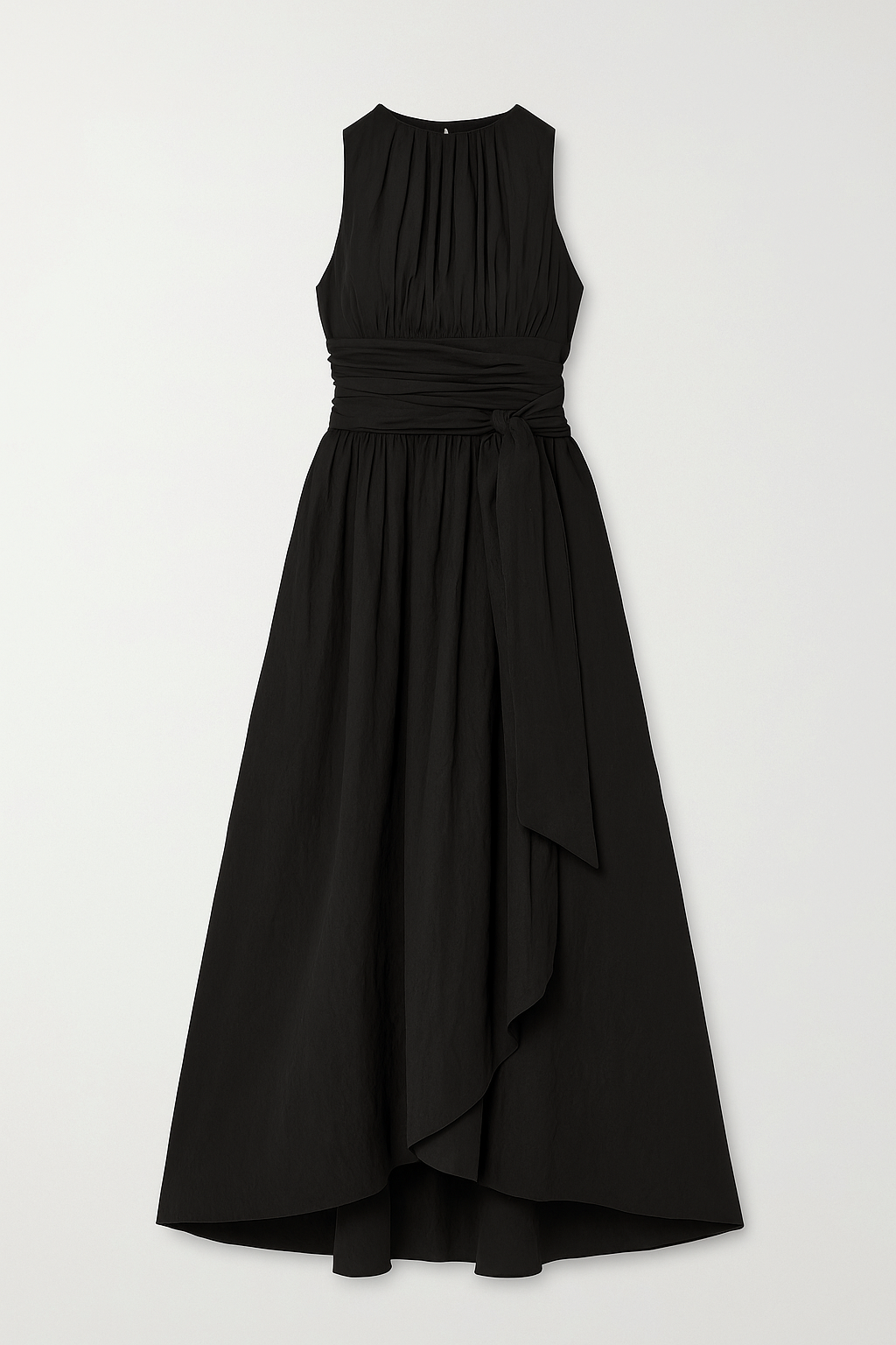 Vestido midi entallado con escote drapeado y abertura lateral