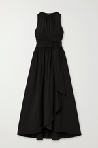 Vestido midi entallado con escote drapeado y abertura lateral
