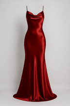 Satin maxi dress with a waterfall neckline and slim straps