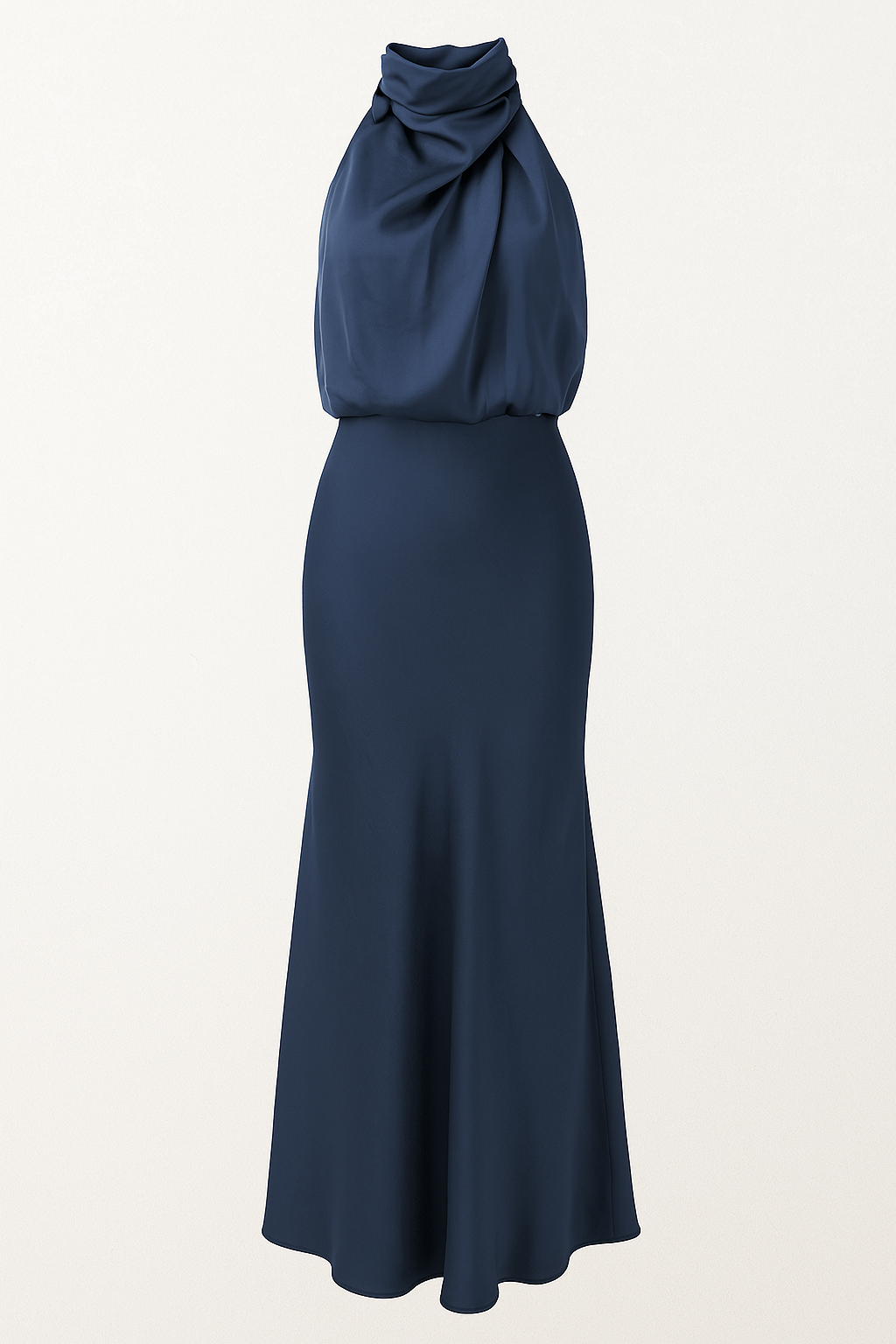 Vestido midi de satén drapeado con cuello alto