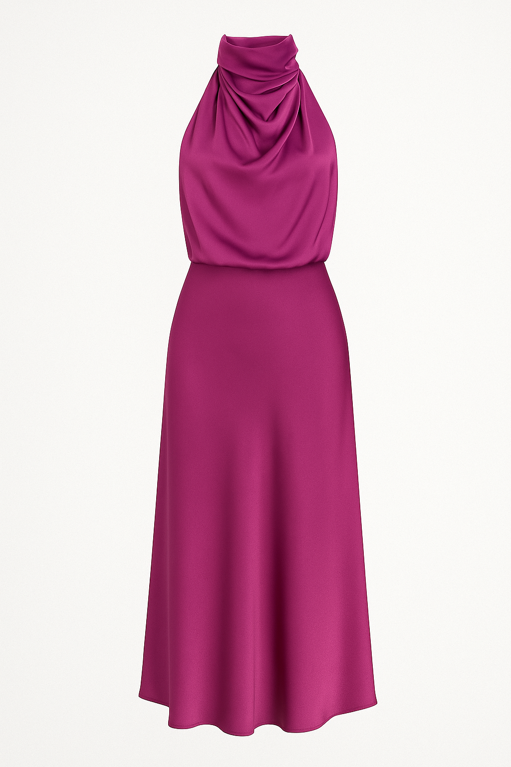 Vestido midi de satén drapeado con cuello alto