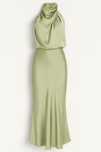Vestido midi de satén drapeado con cuello alto