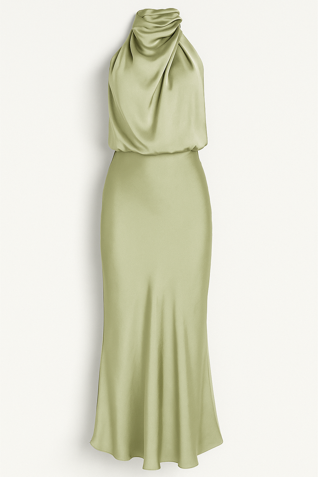 Vestido midi de satén drapeado con cuello alto