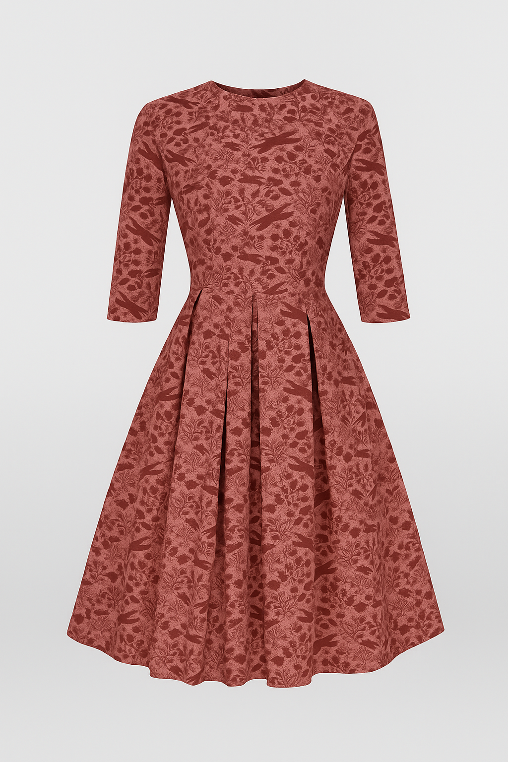 Floral Print Midi Dress with 3/4 Sleeves and Side Pockets