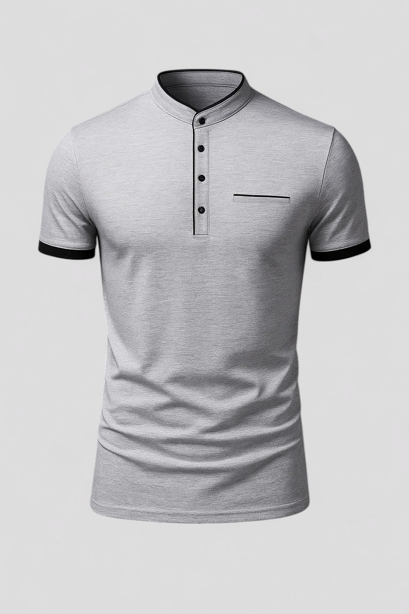 Slim fit-pikétröja i bomull med mandarinkragedetalj