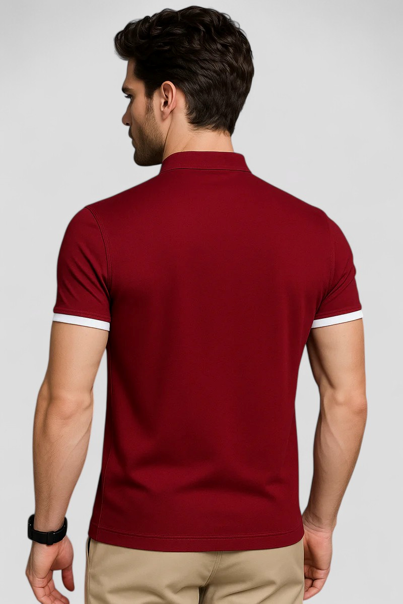 Slim fit-pikétröja i bomull med mandarinkragedetalj