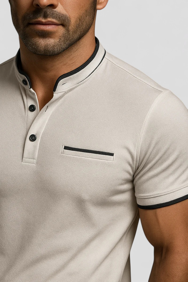 Slim fit-pikétröja i bomull med mandarinkragedetalj
