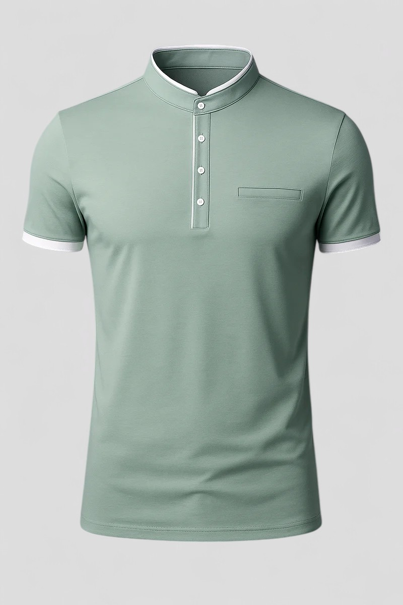 Slim fit-pikétröja i bomull med mandarinkragedetalj