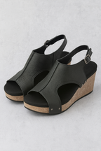 Suede-Look Wedge Sandals with Cork-Look Sole and Ankle Strap