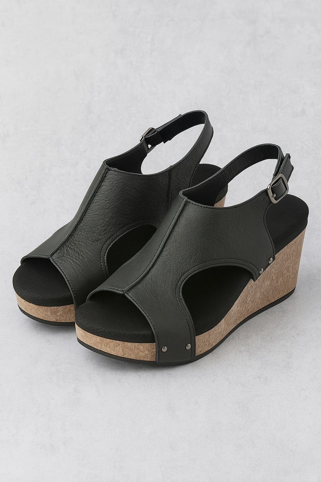 Suede-Look Wedge Sandals with Cork-Look Sole and Ankle Strap