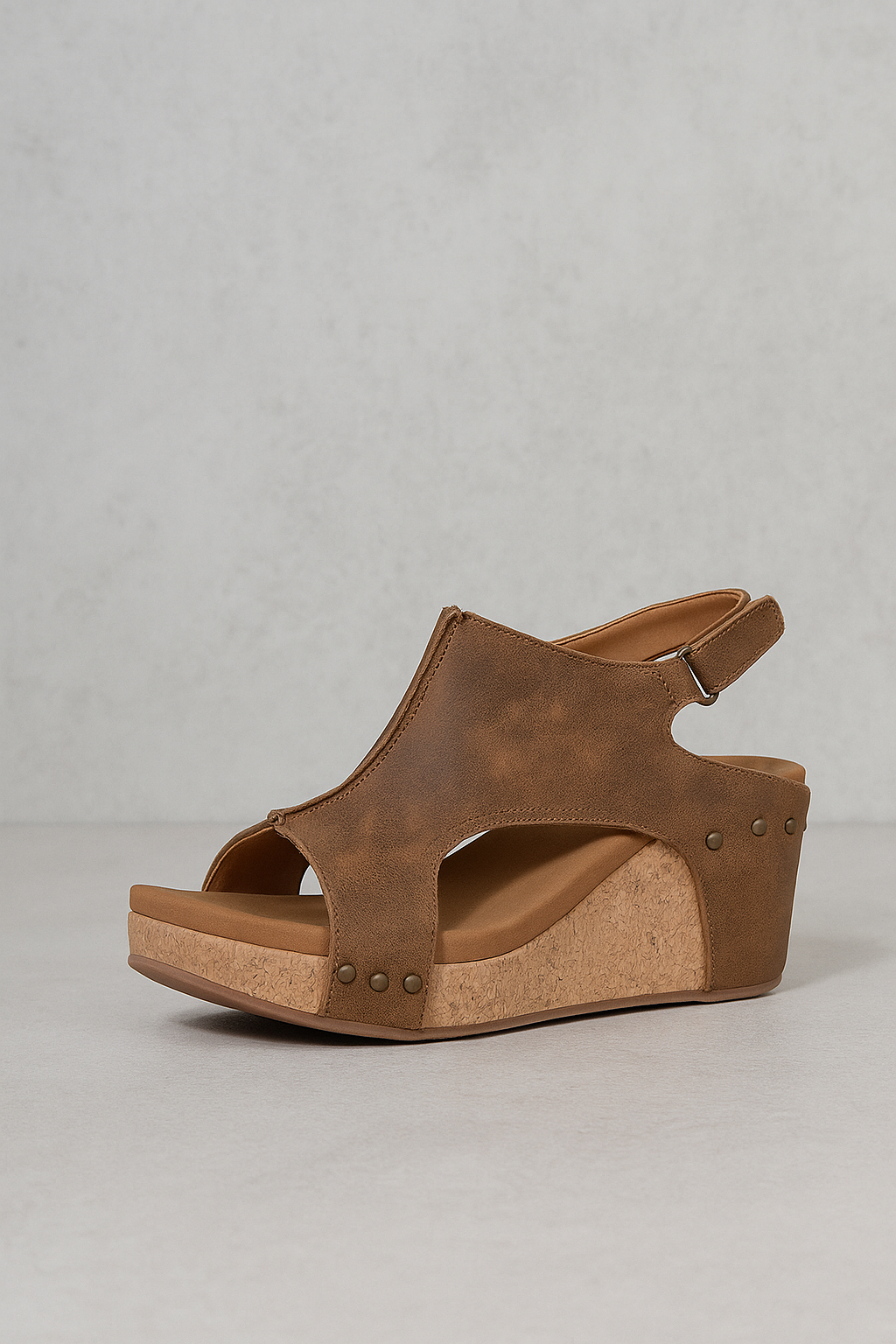 Suede-Look Wedge Sandals with Cork-Look Sole and Ankle Strap