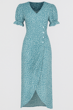 Vestido midi floral con cuello de pico y detalle de botones laterales
